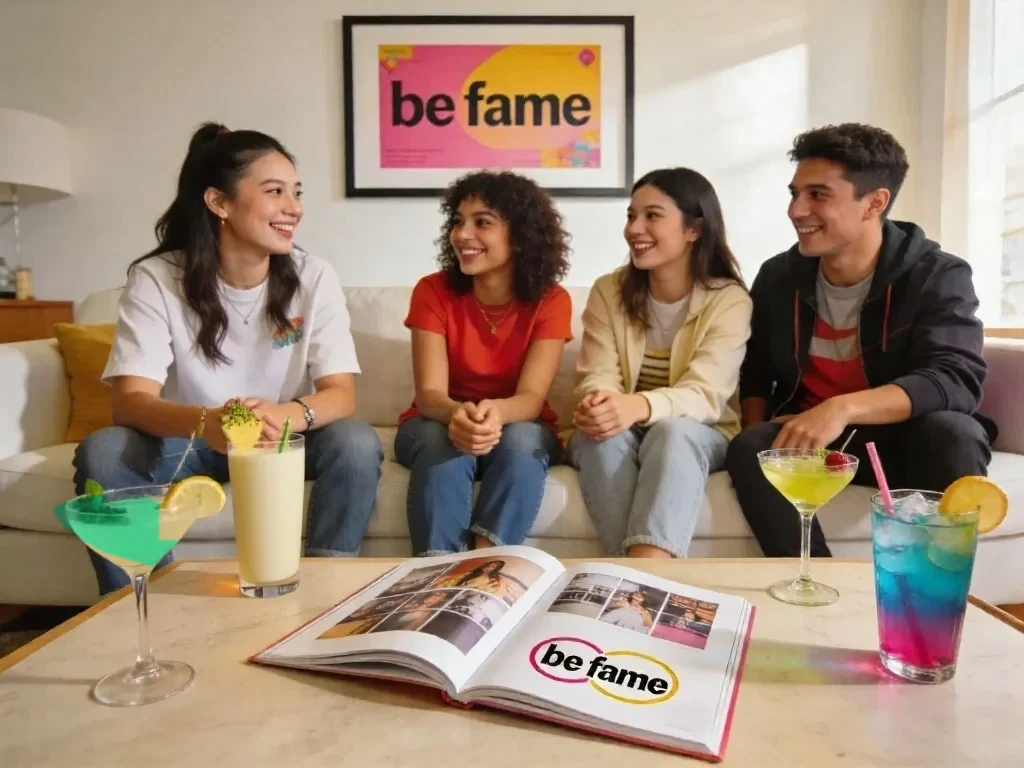 Junge Leute reden auf der Couch ueber be fame