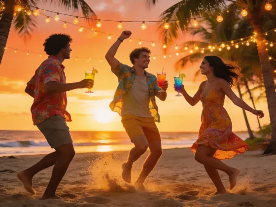 Beach-Party bei Sonnenuntergang